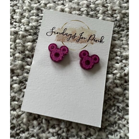 MICKEY Ear Pink Donut Stud Park Earrings NEW - Picture 1 of 4